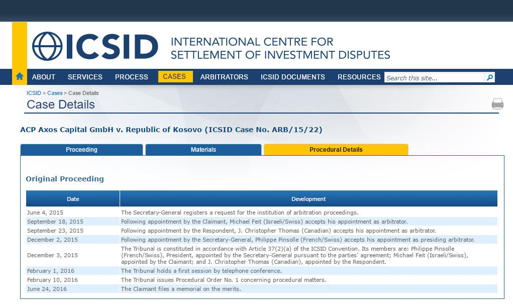 โคโซโว ICSID อนุญาโตตุลาการ