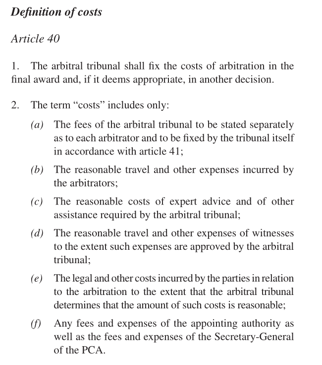 Frais internes d'arbitrage CNUDCI (1)
