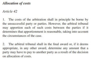 Recuperabilidade de custos de arbitragem - UNCITRAL