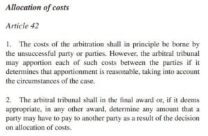 Khả năng thu hồi chi phí trọng tài - UNCITRAL