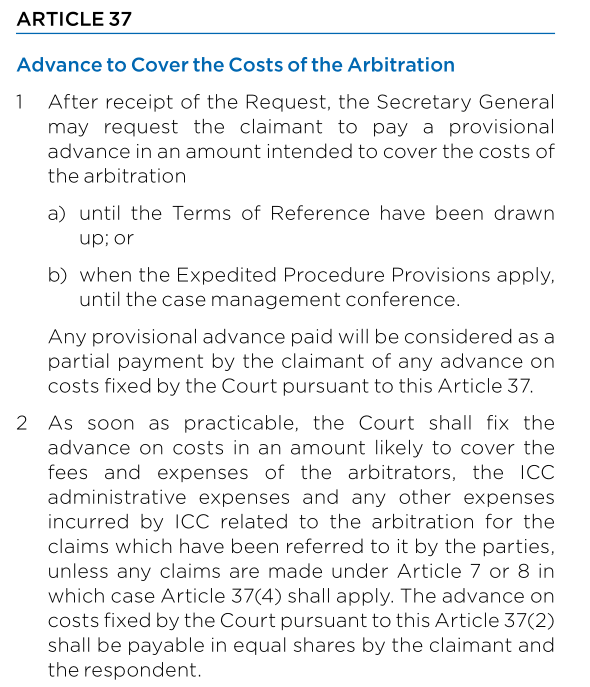 Avance de délai sur l'arbitrage des frais