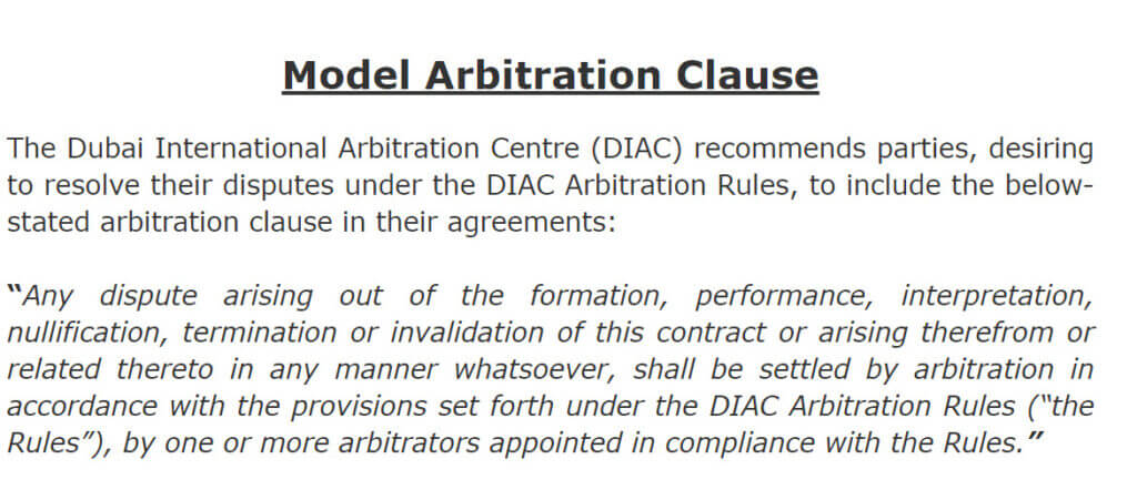 Cláusula de Arbitragem DIAC