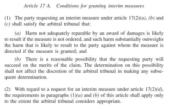 Conditions for the Granting of Interim Measures