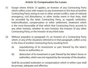Compensation for War Clauses Investment Arbitration